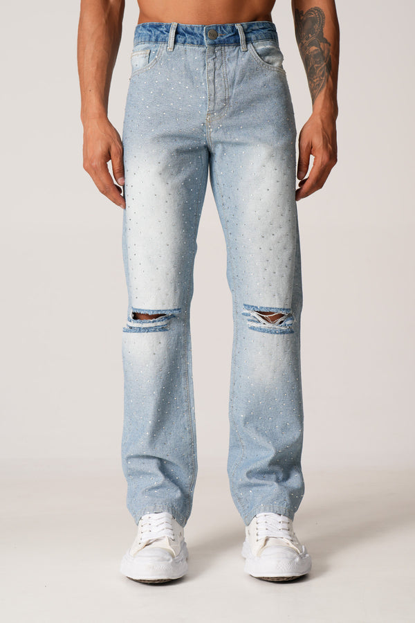 Stone Flaired Jeans Blue