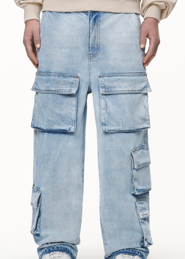 LARK LOOSE CARGO JEANS WASHED BRIGHT BLUE
