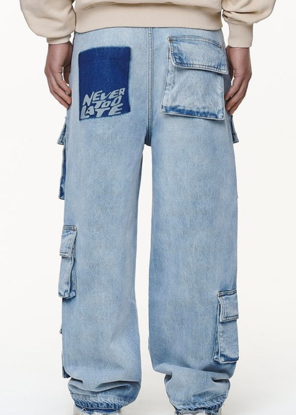 LARK LOOSE CARGO JEANS WASHED BRIGHT BLUE