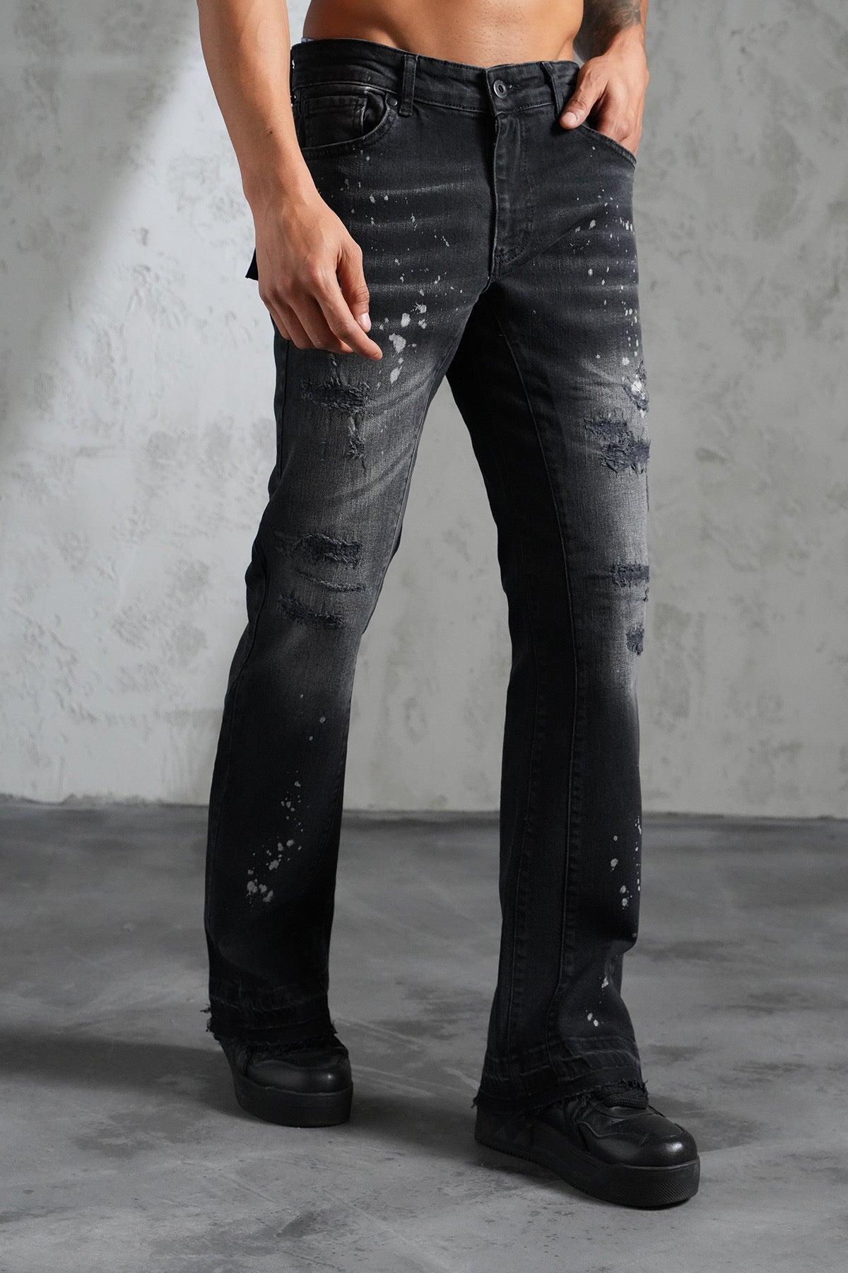 Flaired Denim Painted Black