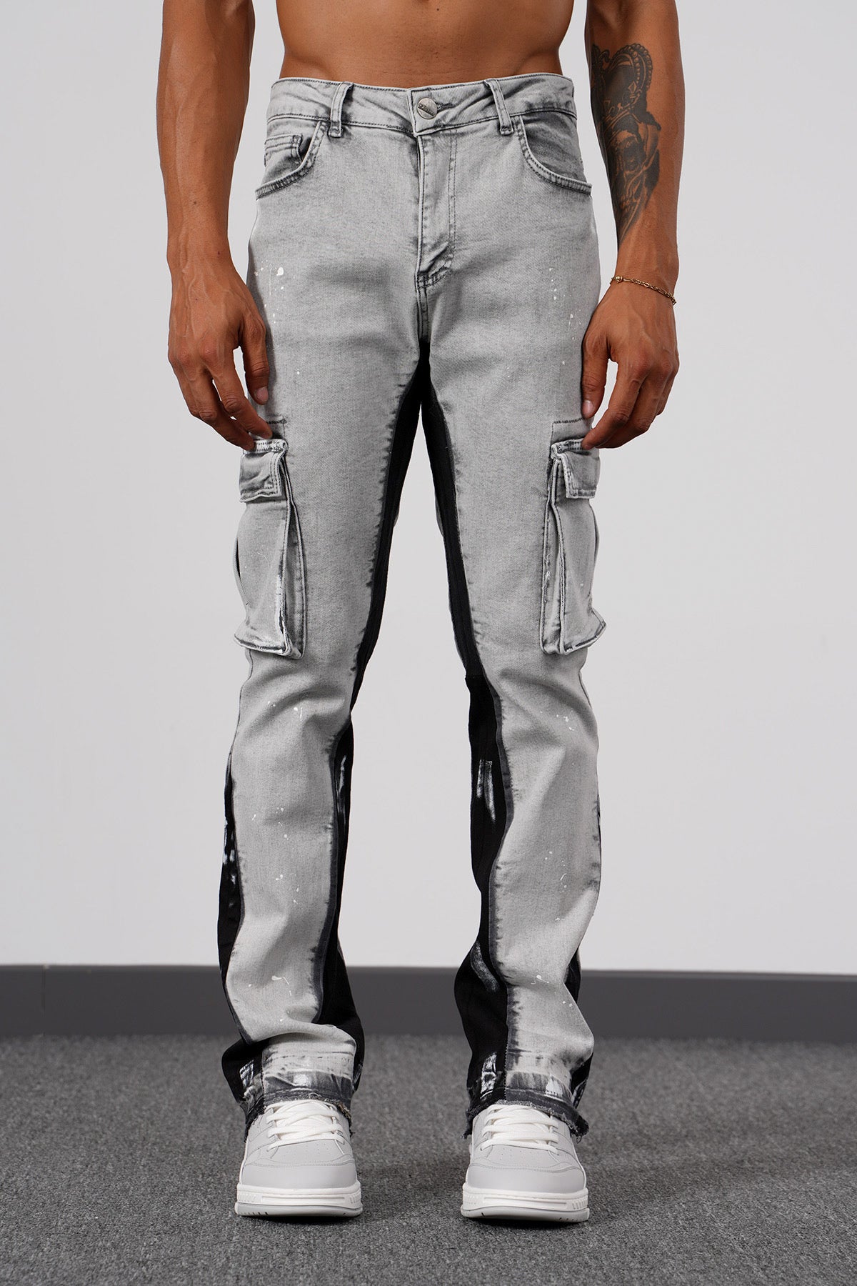 Flaired Pocket Jeans Grey