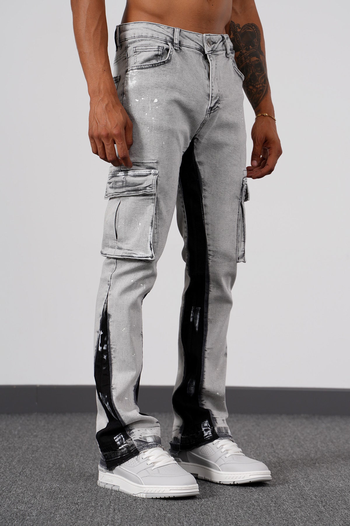 Flaired Pocket Jeans Grey