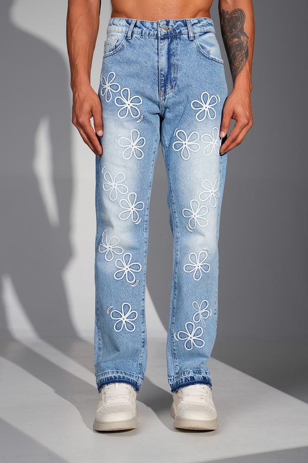 Flower Denim Jeans Blue