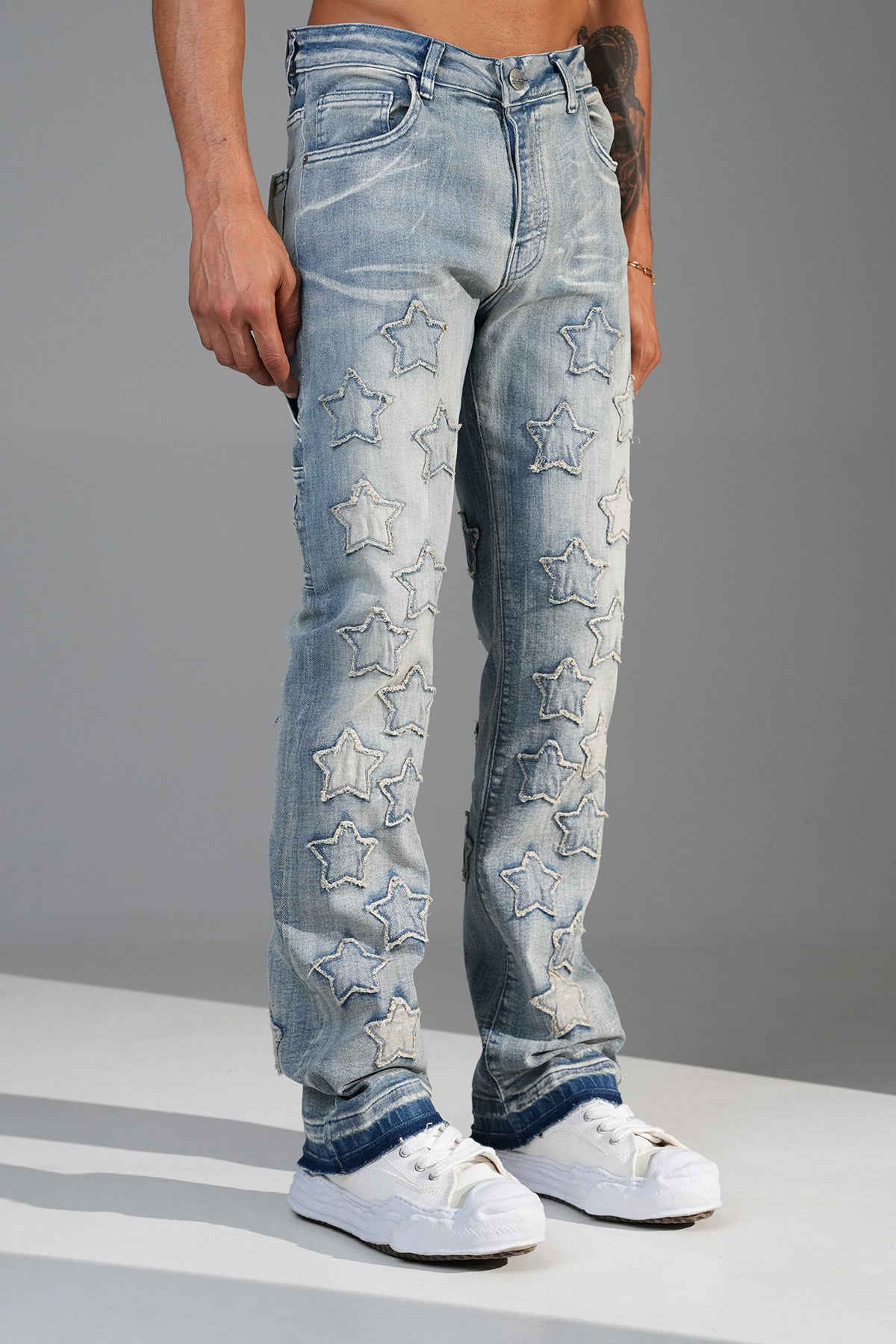 Stars Flaired Jeans Sand Blue