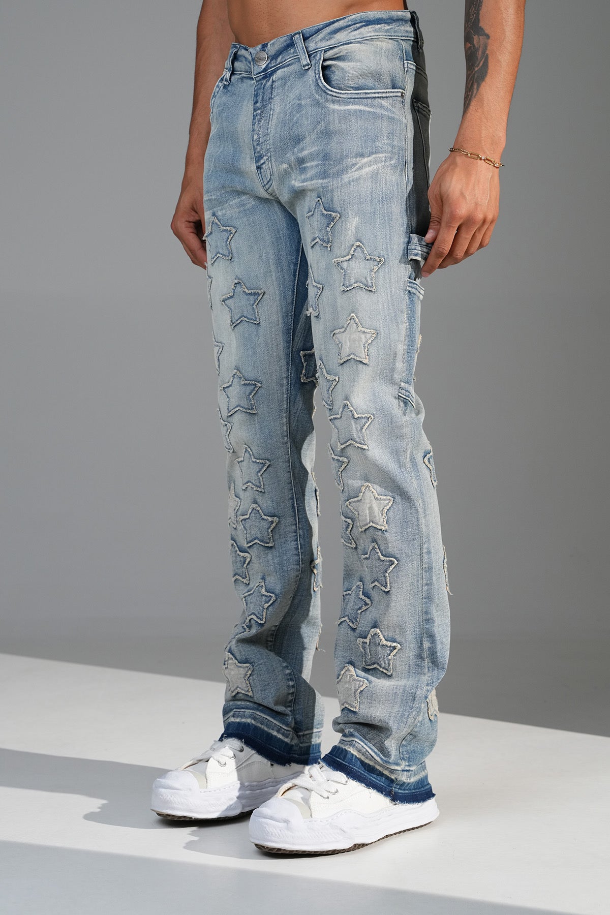 Stars Flaired Jeans Sand Blue