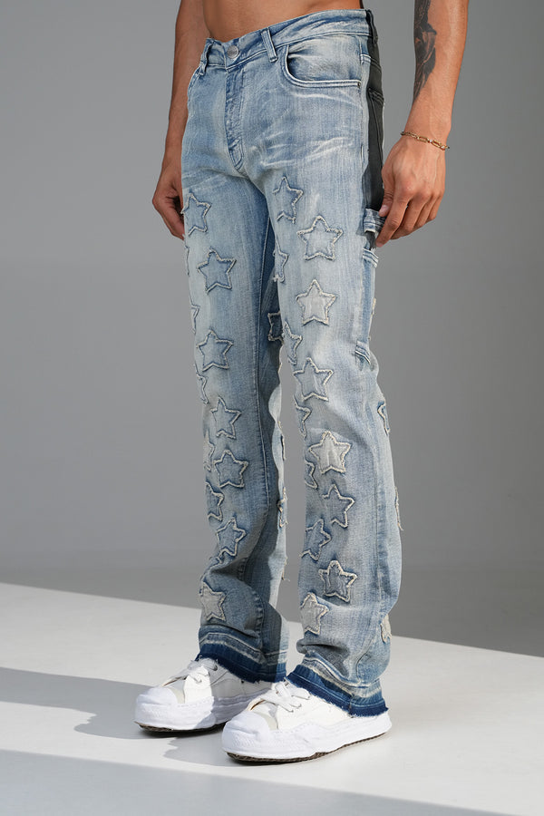 Stars Flaired Jeans Sand Blue