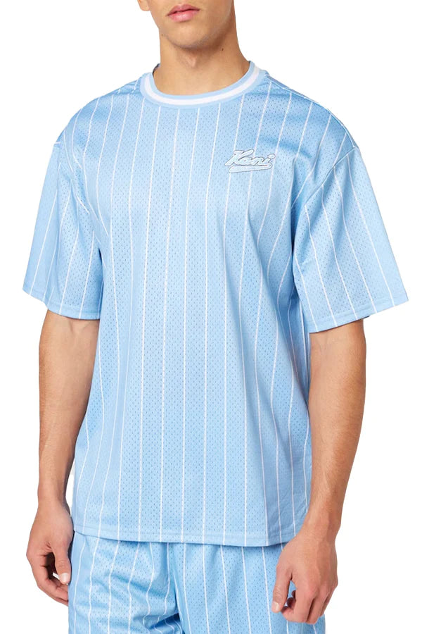 KK Chest Varsity Pinstripe Mesh Tee light blue/white