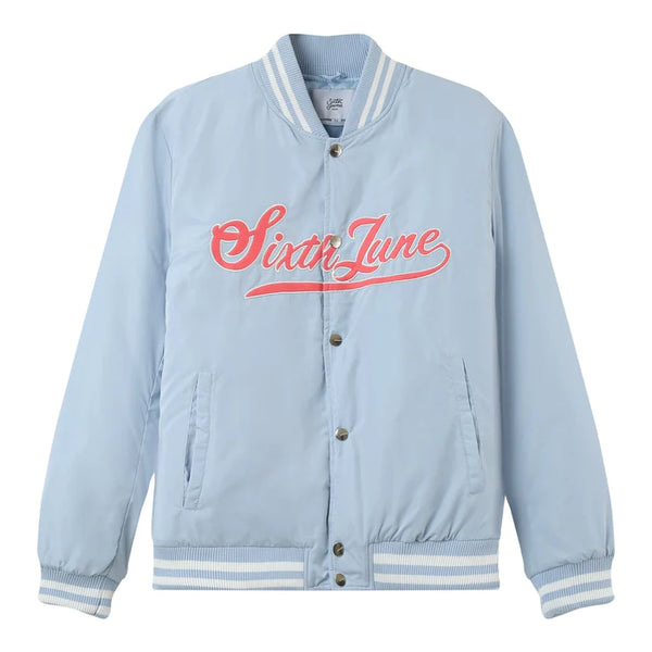 Embroidered Logo Teddy Jacket Light Blue